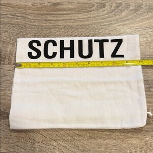 SCHUTZ White Canvas Pouch with Bold Black Logo 10” x 14.5”